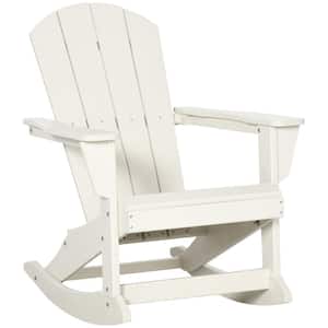 White Plastic Outdoor Rocking Chair, HDPE Adirondack Style Rocker Chair for Porch, Garden, Patio