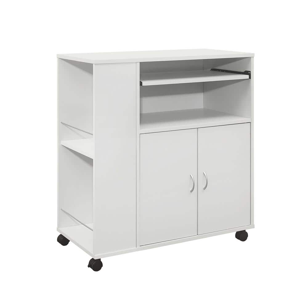 White Laminate Wood Kitchen Cart with Spice Rack and Storage