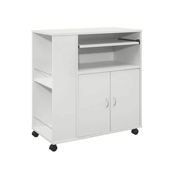 Signature Home SignatureHome Alaina White Finish Kitchen Island Rolling Cart on Wheels with Storage Cabinet. (30Lx15Wx32H)