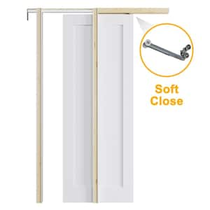 24 in. x 80 in. Paneled Blank White Primed MDF Pocket Sliding Door with Pocket Door Hardware Kit (Soft Close Included)