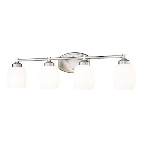 Unbranded Kendrick 31.25 in. 4-Light Brushed Nickel Vanity-Light with Matte Opal Glass Shade