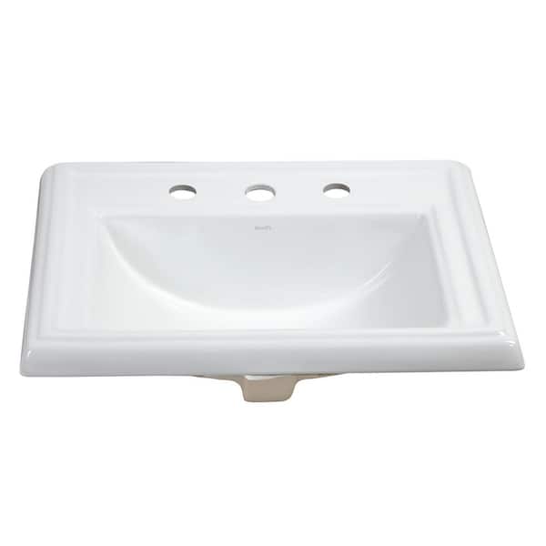 Kyros 23 in. Vanity Drop-in Bathroom Sink in White Porcelain Ceramic with Overflow