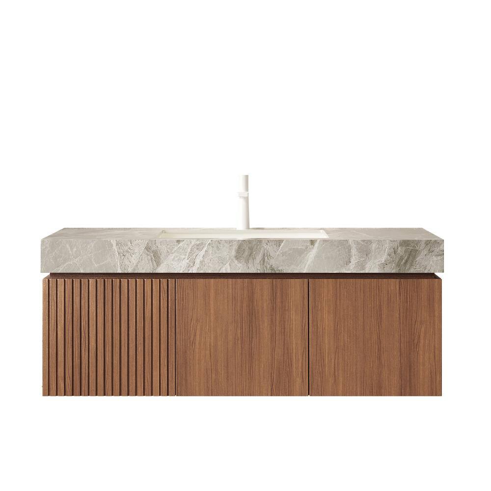 48 in. Bathroom Vanity Wall Mounted Brown Oak Woodgrain Light Gray Sintered Stone Countertop Ceramic Basin price history on PriceWatchPro