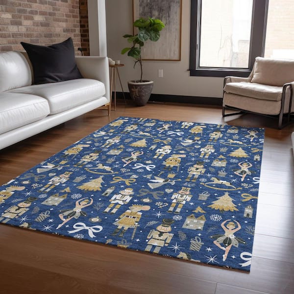 Chantille Machine Washable Indoor/Outdoor Abstract ACN1827 Navy 8 ft. x 10 ft. Area Rug
