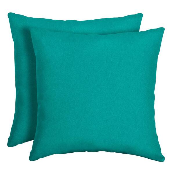 ARDEN SELECTIONS Canvas Texture 16 in. x 16 in. Square Outdoor Throw Pillow in Surf (2-Pack)