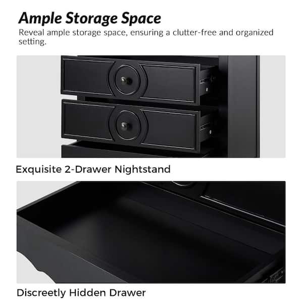 JAYDEN CREATION Albin Black 3-Drawer Nightstand with Built JAYDEN CREATION Albin Black 3-Drawer Nightstand with Built