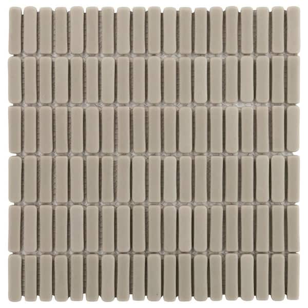 Ivy Hill Tile Nova Beige 4 in. x 0.23 in. Mini Brick Frosted Glass Mosaic Floor and Wall Tile Sample