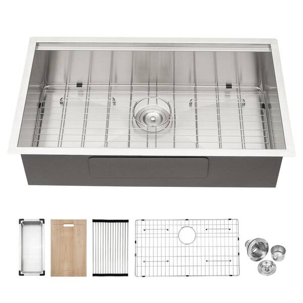 RAINLEX 33 in. L x 19 in. W Undermount Single Bowl 18-Gauge Stainless ...