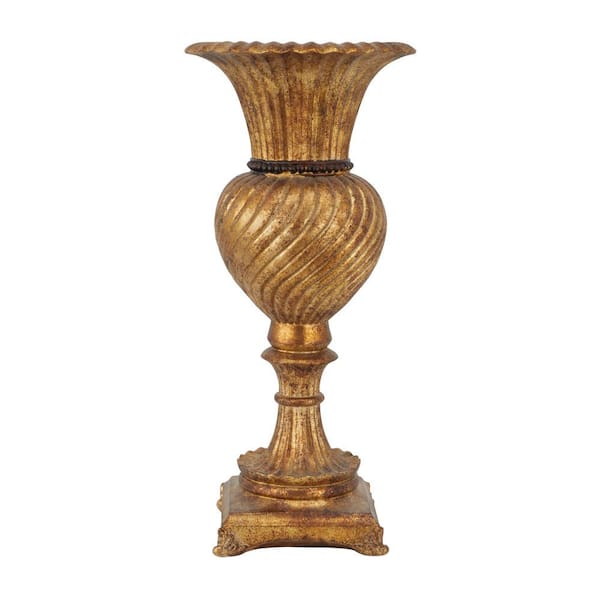 Litton Lane 22 in. Gold Carved Polystone Decorative Vase