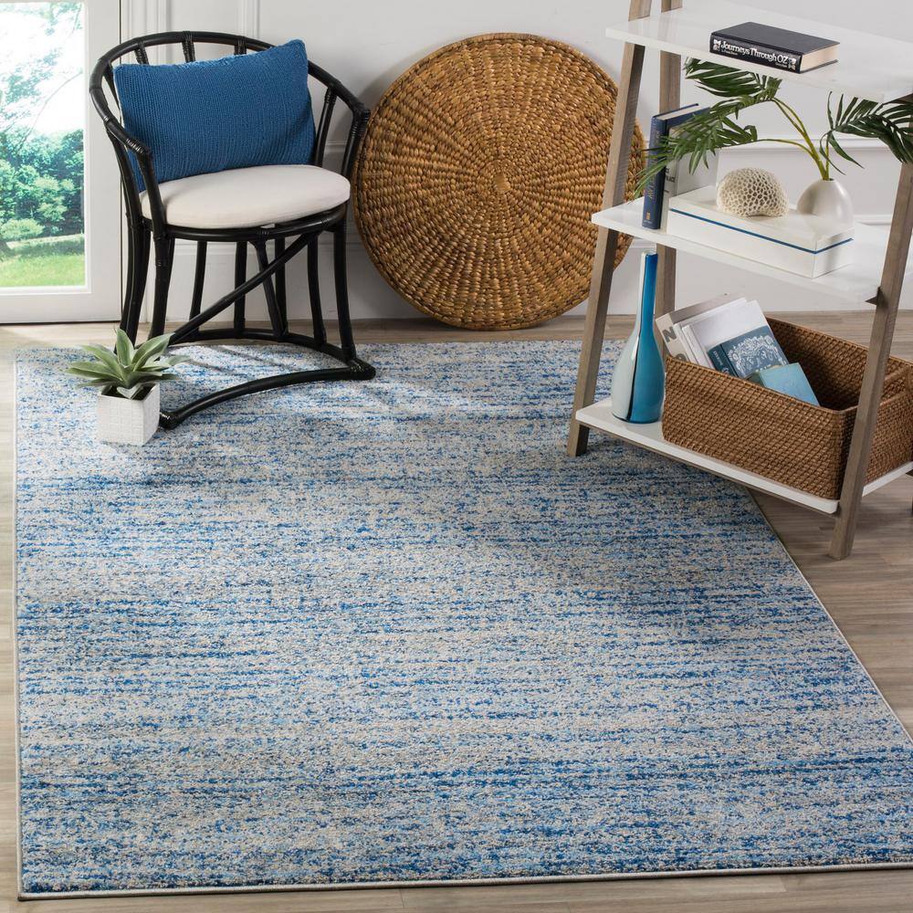 Blue and Silver Hand-Knotted Synthetic Area Rug, 3' x 5'