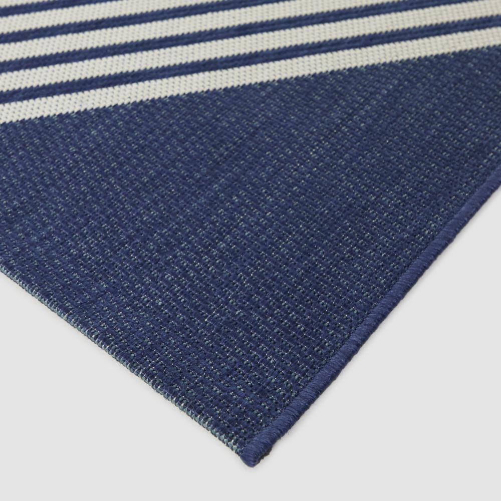 Navy and White Braided Synthetic Stripe Area Rug