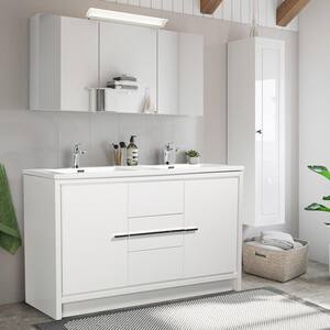 59.06 in. W x 19.69 in. D x 35.4 in. H Bath Vanity in White with White Vanity Top with Double White Basins
