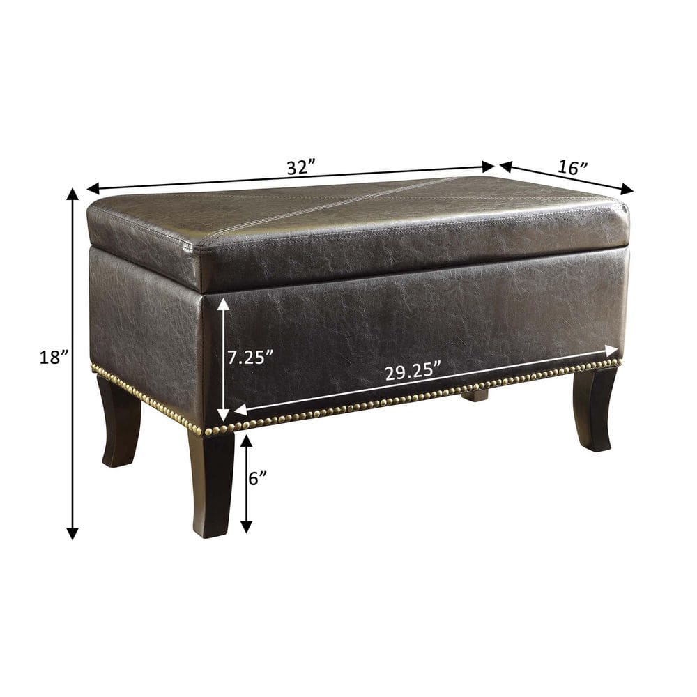Espresso Faux Leather Tufted Storage Ottoman with Nailhead Trim