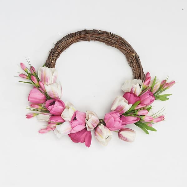 Worth Imports 17 in. Artificial Tulip Wreath on Natural Twig Base