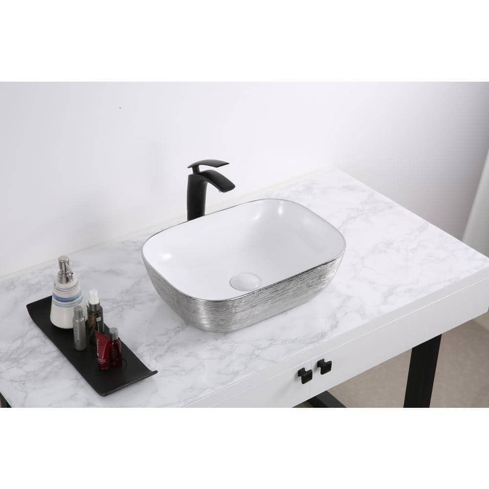 Silver and White 24" Ceramic Above-Counter Bathroom Vessel Sink