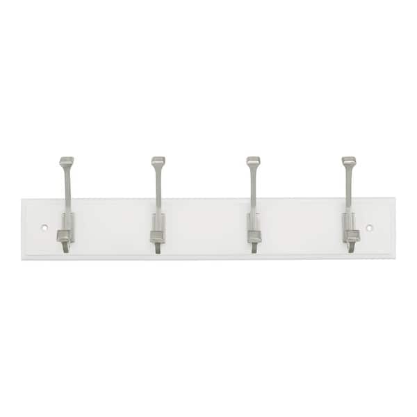 Home Decorators Collection 18 in. White Hook Rack with 4 Satin Nickel Hooks (2-Pack)