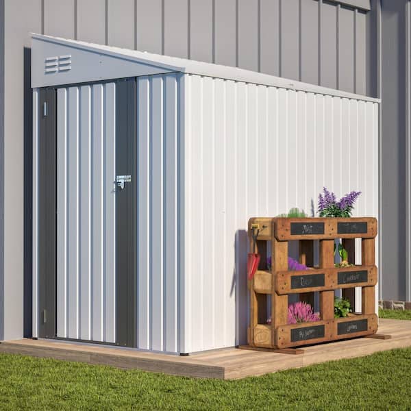 4' x 7' White Heavy-Duty Metal Lean-To Outdoor Garden Storage Shed