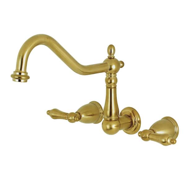 Kingston Brass Heritage 2-Handle Wall Mount Roman Tub Faucet in Brushed Brass