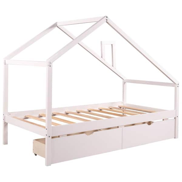 Daybed with 2-Pull-Out Drawers and Roof, House Bed Frame for Kids HD ...
