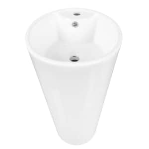 33.66 in. Tall Circular Basin Pedestal Bathroom Sink in Glossy White with Single Faucet Hole and Overflow