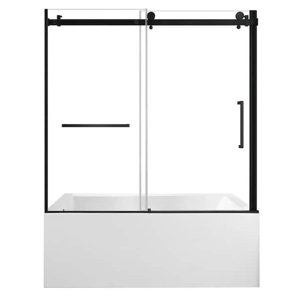 60 in. x 30.7 in. Acrylic Rectangular Alcove Soaking Bathtub with Left Drain in White/Matte Black