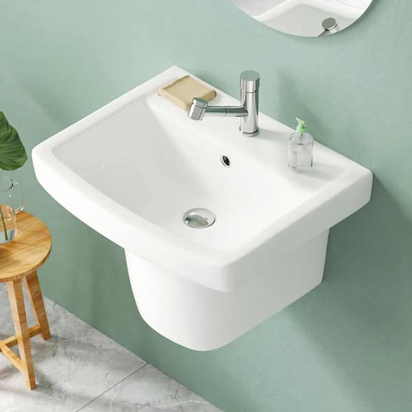 Wall Mount Bathroom Sink 21 in. W x 18 in. D x 15 in. H Rectangular Vitreous China in White, 1-Faucet Hole and Overflow