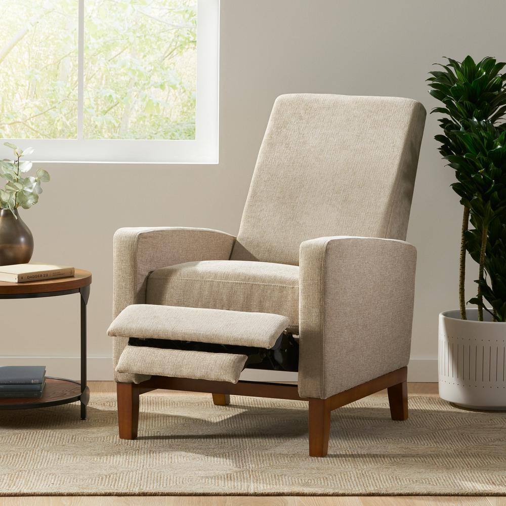 Sand and Brown Manual Pushback Wood Recliner