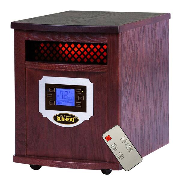 Sunheat 1500-Watt Infrared Electric Portable Heater with Remote Control, LCD Display and Made in USA Cabinetry - Mahogany