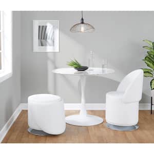 Finch White Faux Leather and Chrome Metal Swivel Side Chair with Folding Backrest