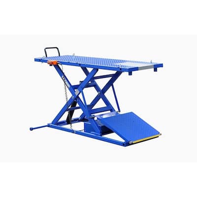 Electric-Hydra Motorcycle Scissor Lift Bench with Integrated Motor and Retractable Ramp 2200 lbs. Capacity