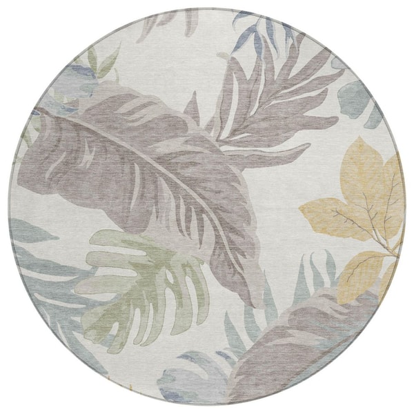 Chantille Machine Washable Indoor/Outdoor Abstract ACN3090 Ivory 8 ft. x 8 ft. Round Rug