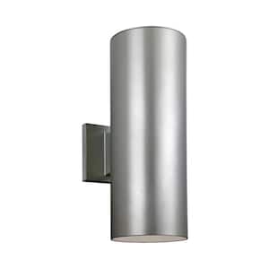 Outdoor Cylinders 2-Light Painted Brushed Nickel Outdoor Wall Lantern Sconce with LED Bulbs