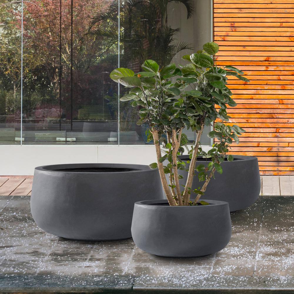 Charcoal Round Concrete Planters Set of 3 with Drainage Holes