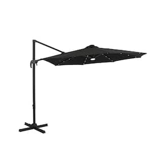 Santiago II 10 ft. Polyester Octagon Cantilever Umbrella with LED Bulb Lights/X-Stand in Black