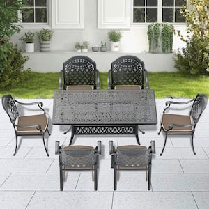 7-Piece Set of Cast Aluminum Outdoor Dining Set Patio Furniture with Cushions in Random Colors