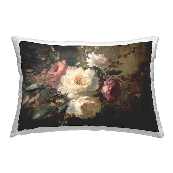 Dark Still Life Roses Pink Floral Polyester 14 in. X 20in. Throw Pillow