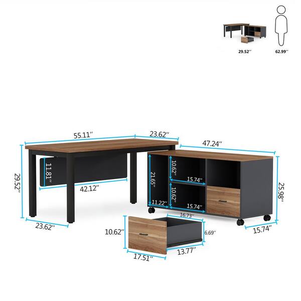 Tribesigns L-Shaped Computer Desk with Storage Drawers Cabinet Set Rustic Walnut 