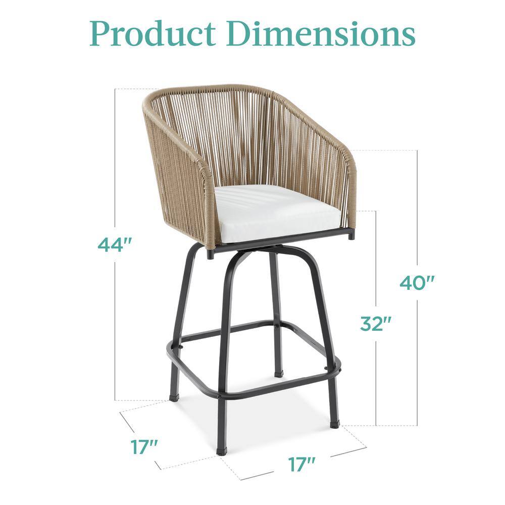 Natural Wicker Swivel Bar Height Chairs with Cushions