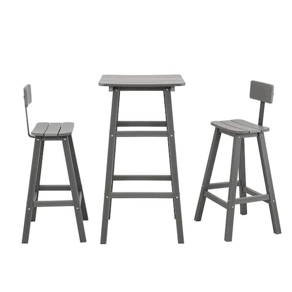 Unbranded Gray 3-Piece Metal Rectangle Outdoor Serving Bar Set