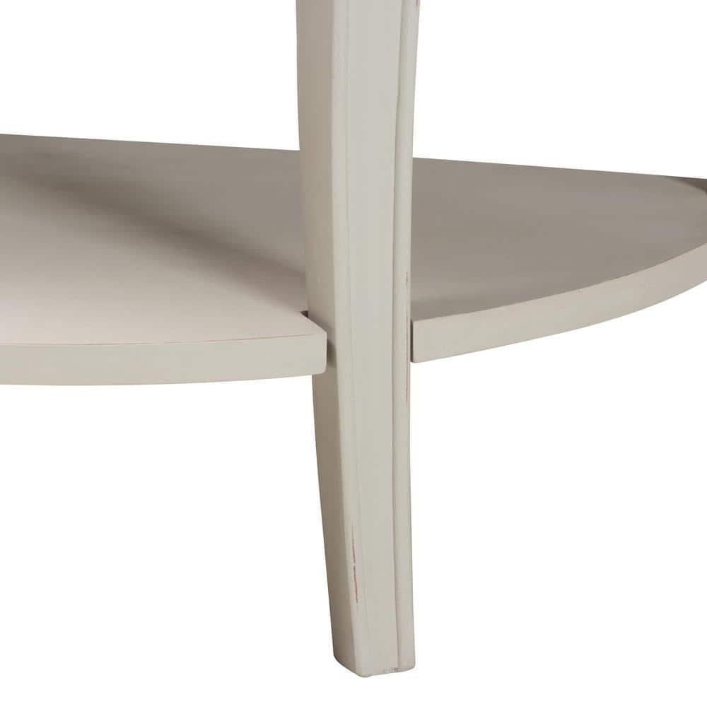 Cordelia 32" White and Natural Wood Demilune Console Table with Storage
