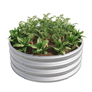 32 in. x 11.42 in. H Sliver Round Raised Garden Bed Kit Metal Planter Box for Vegetables Flower