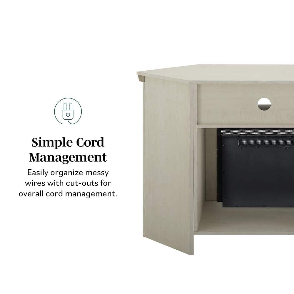 Elegant White Oak 48" Corner Media TV Stand with Electric Fireplace