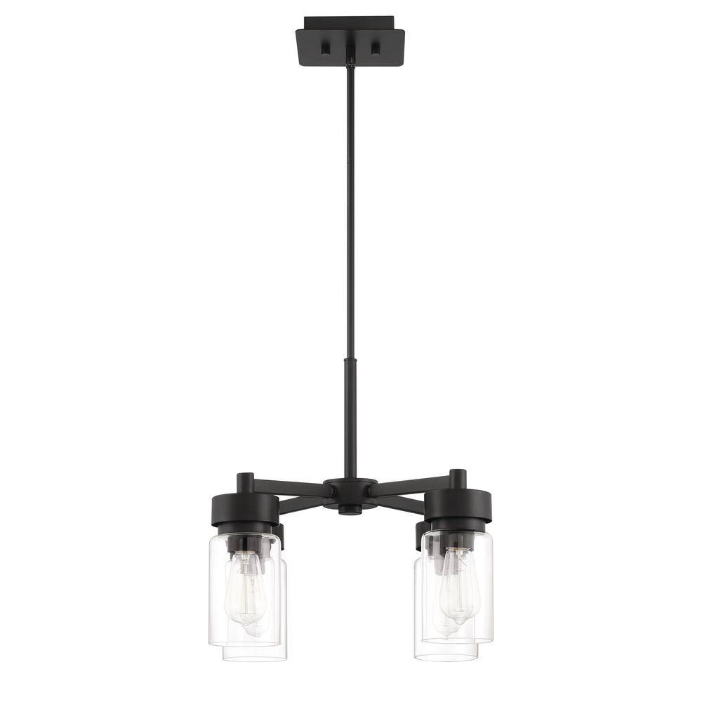 Midnight Black Steel 4-Light Outdoor Chandelier with Clear Glass