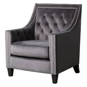 Valentina Nailhead Tufted Accent Chair, Grey