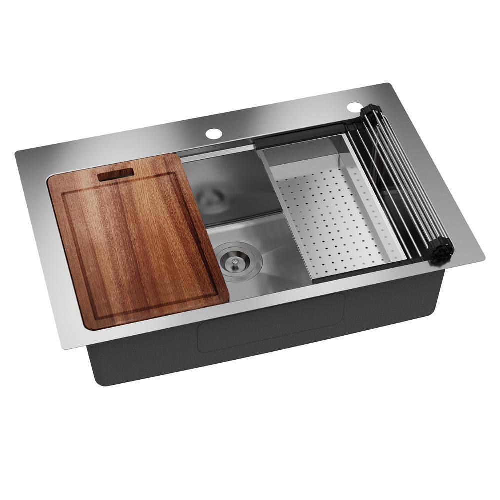 33'' Brushed Stainless Steel Single Bowl Kitchen Sink with Accessories