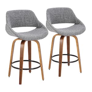 Fabrico 26 in. Walnut and Grey Counter Stool with Black Footrest (Set of 2)