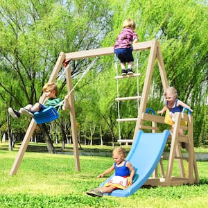 Outdoor Wooden Swing Set with Slide for Toddlers
