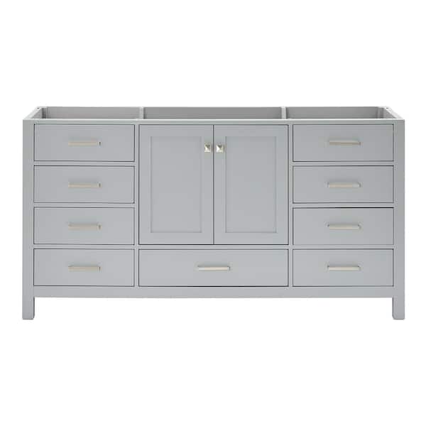 ARIEL Cambridge 66 in. W x 21.5 in. D x 34.5 in. H Freestanding Bath Vanity Cabinet without Top in Grey