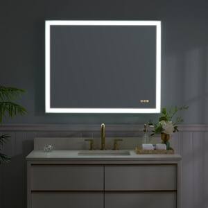 40 in. W x 32 in. H Rectangular Heavy Duty Framed Wall Mount LED Bathroom Vanity Mirror with Light, Defogger, Plug,White