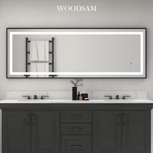 62 in. W x 20 in. H Rectangular Aluminum Framed Anti-Fog LED Lighted Wall Bathroom Vanity Mirror in Brushed Black